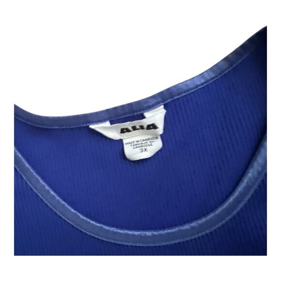 ALIA Womens Plus Size 3X Blue Polyester Rib Sleeveless Stretch Tank Top Shirt - Picture 4 of 4